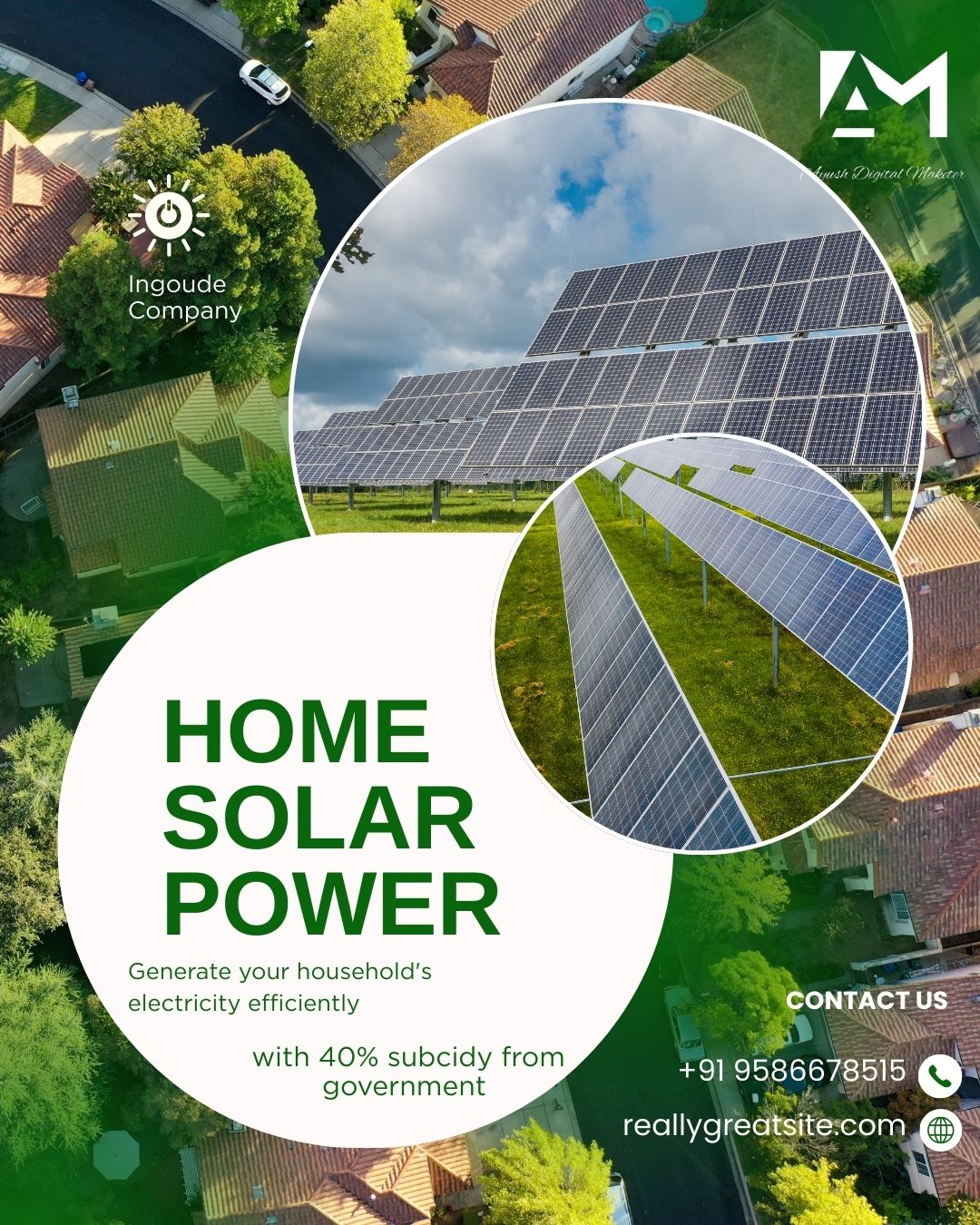 Home green and white modern solar panel installation services instagram post